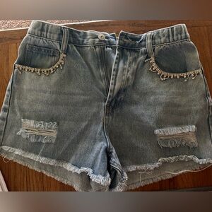 Forever 21 Sparkly Dangle Distressed Shorts.